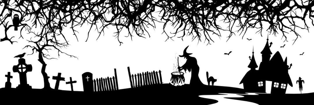 Hexe mit Hexenhaus - Silhouetten