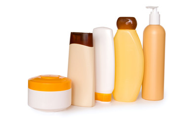 Cosmetic bottles on a white background