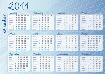 Calendario A4 orizzontale inglese tutti i mesi