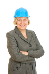 Portrait of a happy senior engineer isolated on white