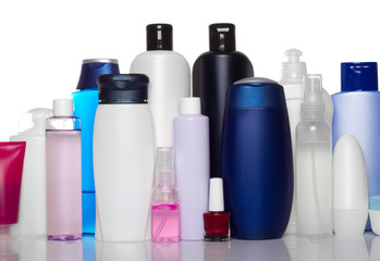 bottles of health and beauty products