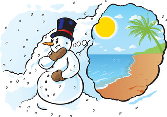 Snowman thinking of a vacation