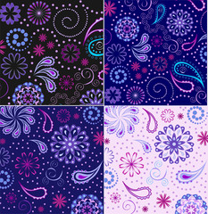 set of 4 colorful paisley backgrounds