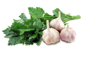 Garlic with celery leaves