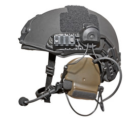 Special troops helmet with headphones. Clipping path incl.