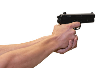 gun in hands on a white background