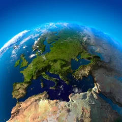 Fotobehang Noord-Europa Kijk op Europa vanaf een hoogte van satellieten