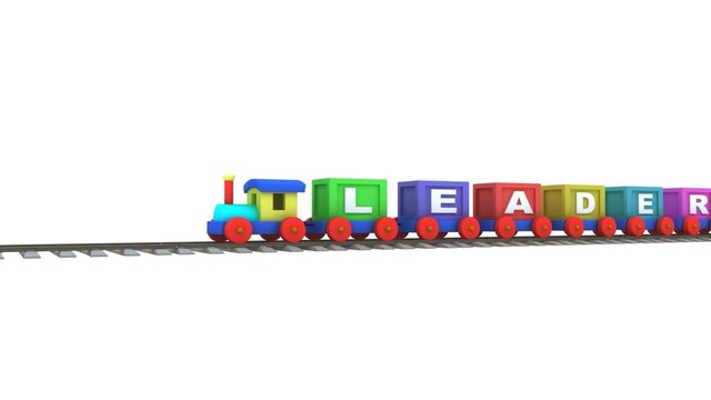 3d colorful locomotive carring the word leader in white space
