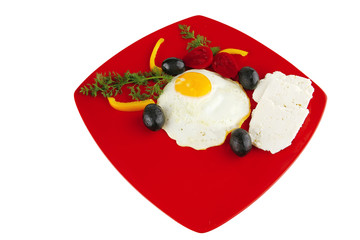 egg served on red dish