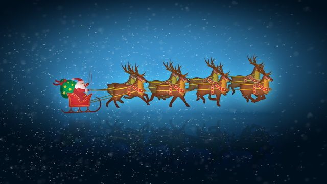 Animated santa claus with reindeer in loop