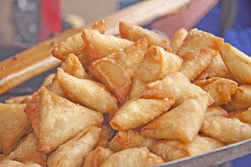 closeup of fried samosa