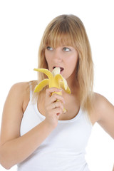 blonde girl with a banana.