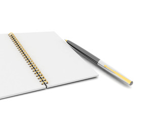 Notebook and pen on a white background