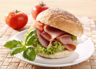Tasty sandwich with ham