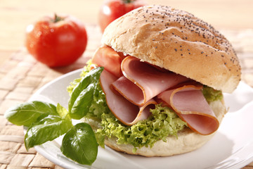 Tasty sandwich with ham