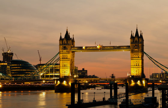 The Tower Bridge in London at dusk
