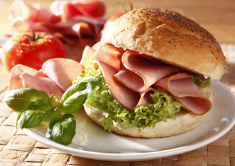Tasty sandwich with ham