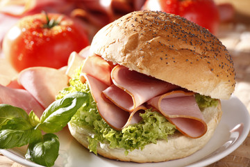 Tasty sandwich with ham
