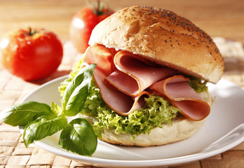 Tasty sandwich with ham
