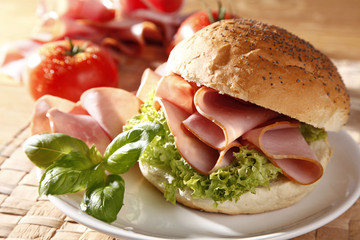 Tasty sandwich with ham