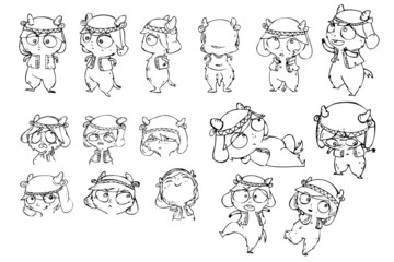 Set of different pose vector cow