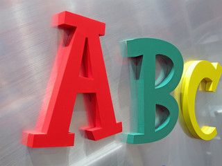 color alphabet letters on silver metal, education, school