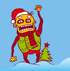 funny boy and xmas tree