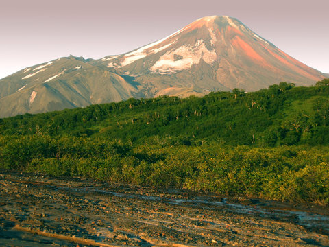 Avacha volcano at sunset
