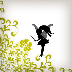 Floral background with little fairy, magic concept