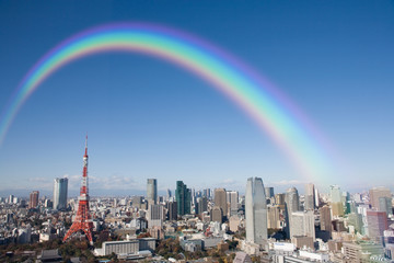 東京タワーにかかる虹
