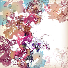 Panele Szklane Podświetlane  kwiatowy tło z kolorowymi storczykami