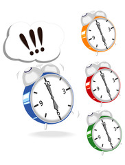 set of varicolored ringing alarm clock