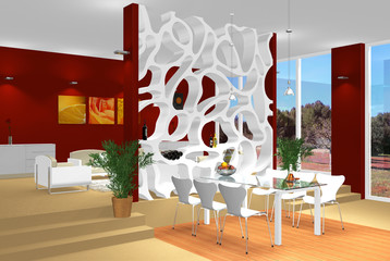 Modernes Interiormit Weinrot