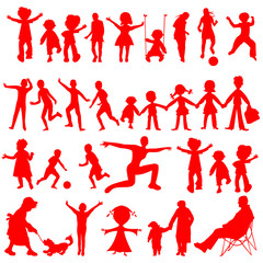 peoples red silhouettes isolated on white background