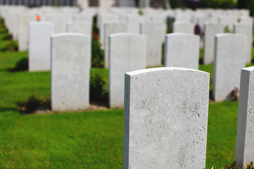 War cemetery with white headstones