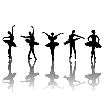 Five ballet dancers silhouettes in different positions, vector i