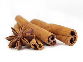 star anise and cinnamon isolated on white