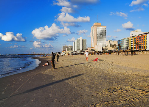 Evening view on the beaches of Tel-Aviv, Israel