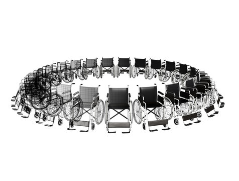 sedie a rotelle in circolo wireframe rendering