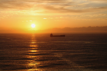 Fototapeta na wymiar oil tanker sunset