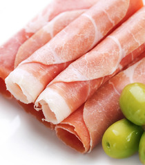 Fresh prosciutto rolls closeup