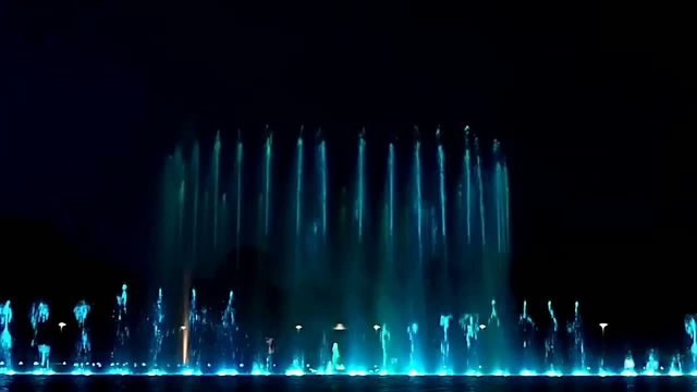 Show of musical fountain in Wroclaw, Poland