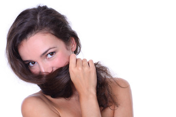 Fototapeta premium portrait of a smiling girl with beautiful hair
