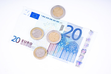 Euro paper money and coins