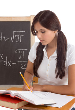 Hispanic College student college student woman studying math exa