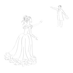 Fototapeta premium Vintage, hand drawn illustration of woman and man