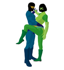 Super Hero Couple Illustration Silhouette