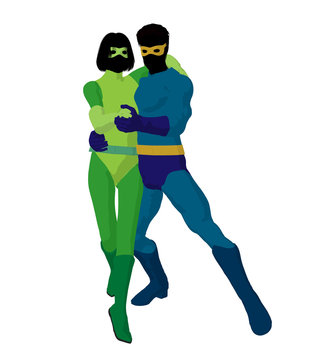 Super Hero Couple Illustration Silhouette