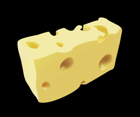 cube of cheese on the black background