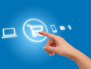 hand choosing shopping cart symbol